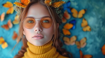 Butterfly-Inspired Glasses and Sweater: A Fashionable Look for Fall Generative AI
