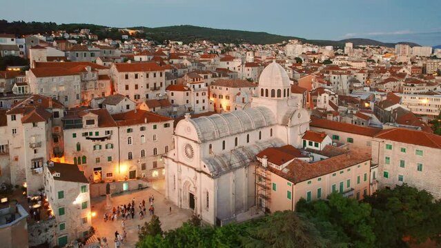 Aerial view of the Cathedral of Saint James, Sibenik old town, Dalmatia, Croatia