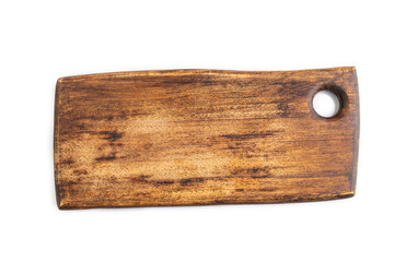 Empty rectangular wooden cutting board isolated on white. Top view