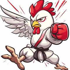 Cartoon chicken throwing a karate kick