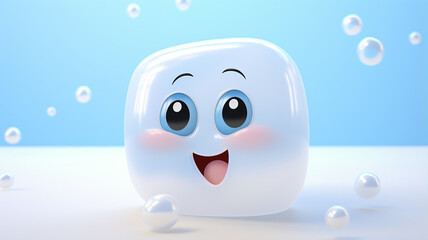 funny emotional cartoon with a smile and eyes image character hygiene soap or shampoo for children