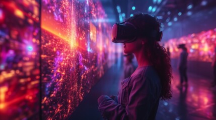 Expérience de réalité virtuelle avec éclairage néon futuriste