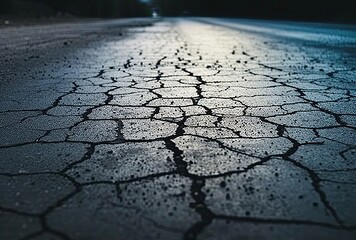 Image of cracks in the road surface in the background