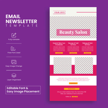 Beauty Spa Salon And Skin Care Editable  Email Newsletter Template For Health Care Website Blog Layout Email Template, Vertical Newspaper Template, 
Wellness Website Ui Layout Design