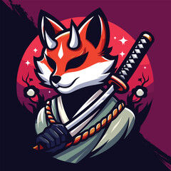 Free High Quality warrior kitsune warrior esports mascot gaming logo template