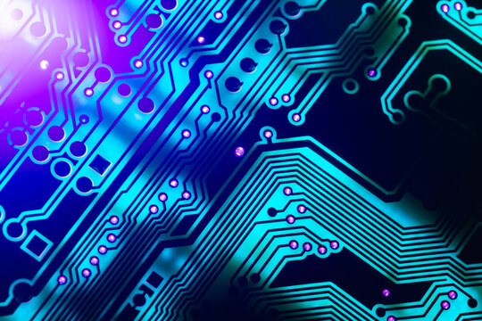 Electronic circuit board close up, background with circuit board