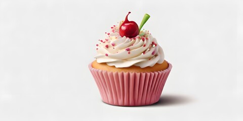 cupcake with cherry on top Cupcake isolated on white background. With clipping path. Made with generative ai Delicious Frosted Treat Showcase on a transparent background

 
