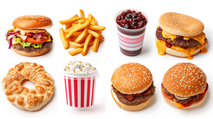 All Fast Food collection set isolated on white background