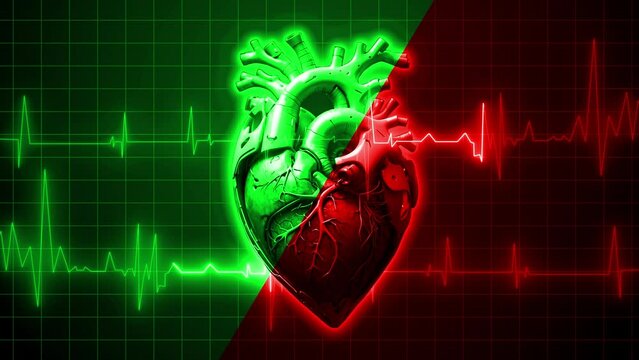Normal And Abnormal Heart Rhythm, Heart Pulse Rate Animation, Atrial Fibrillation Medical Heart Beating . Irregular Heartbeat Neon Glowing Ecg, Ekg Heart Pulse Animation  Heart Animation 
