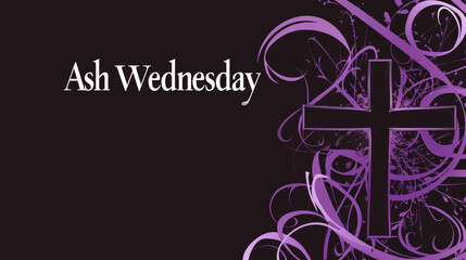 Ash Wednesday Christian Holiday Graphic Design. Graphic design for Ash Wednesday with a cross, symbolizing the beginning of Lent in the Christian calendar.