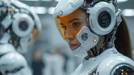 Robot humanoïde féminin avec visage mécanique