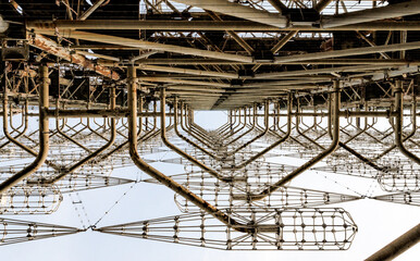 old secret army soviet construction antenna on sky background in Chernobyl