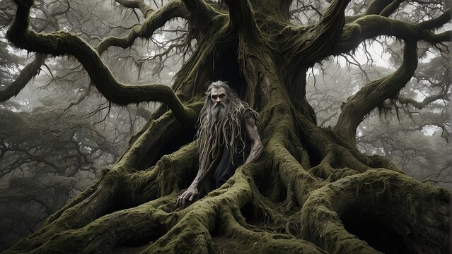 discover a human tree old man in the fantasy world forest jungle