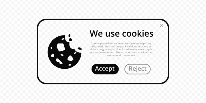 We use cookie landingpage silhouette. Round cookies with chocolate drops snack baked goods in brown and light color with sweet vanilla flavor and appetizing vector design