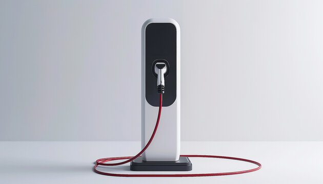 Electric car charging station on white background. Fast electric car charger green energy environment friendly driving vehicle station. Modern transport fuel of future. Minimal design power unit
