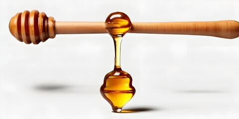 honey dripping from a wooden dipper honey dripping from wooden dipper transparent, white background, isolate, png
