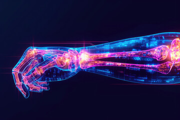 3D representation emphasizing pain and inflammation in the elbow joint, illustrating the interplay of bones, muscles, and tendons - obrazy, fototapety, plakaty