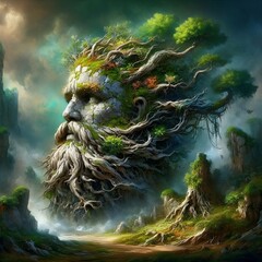 Whispers of the Enchanted: The Mystical Face in the Forest, Futuristic, eco, nature, forest, Generative AI