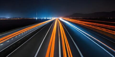 traffic on highway at night Autoroutes A9 et A709 entre Nîmes et Montpellier de nuit en longue exposition (light trails)
