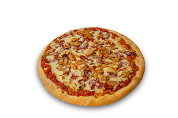 pizza, food, cheese, isolated, italian, mozzarella, tomato, dinner, meal, snack, crust, baked, white, pepper, pepperoni, ham, tasty, salami, lunch, delicious, dough, fast food, isolated background