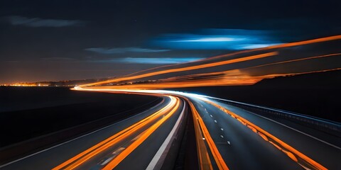 traffic in the night long exposure photo of a highway at night, vibrant, generative ai
