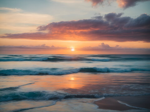 Beautiful Sunset at the Sea - Ocean view at sunrise - Awesome Waves, Majestic Seascape