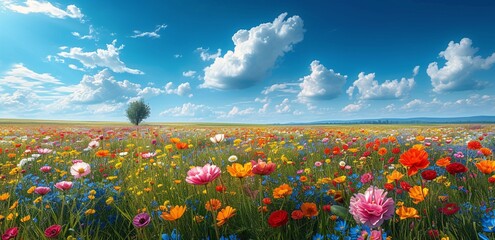 Blooming Bliss: A Vibrant Field of Wildflowers in Full Bloom Generative AI
