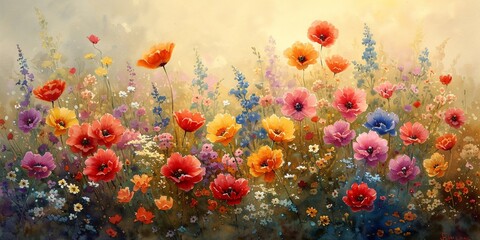 Obraz na płótnie Canvas Blooming Beauty: A Vibrant Flower Field in Full Bloom Generative AI
