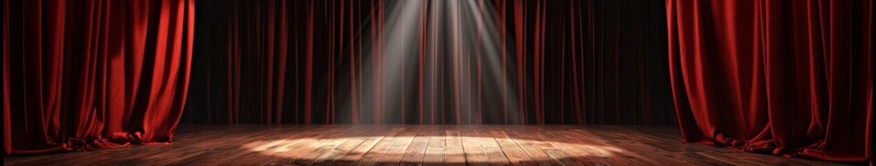 Red Curtain and Spotlight on Stage - obrazy, fototapety, plakaty