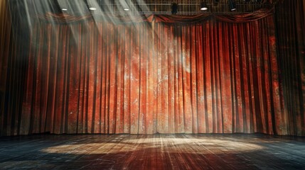 Red Curtain Stage With Spotlight