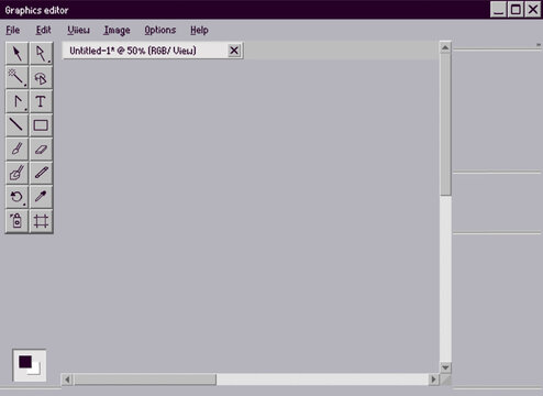 Old design editor interface. Graphic old drawing and web art program with color display online tools software for designers and vector illustrators.