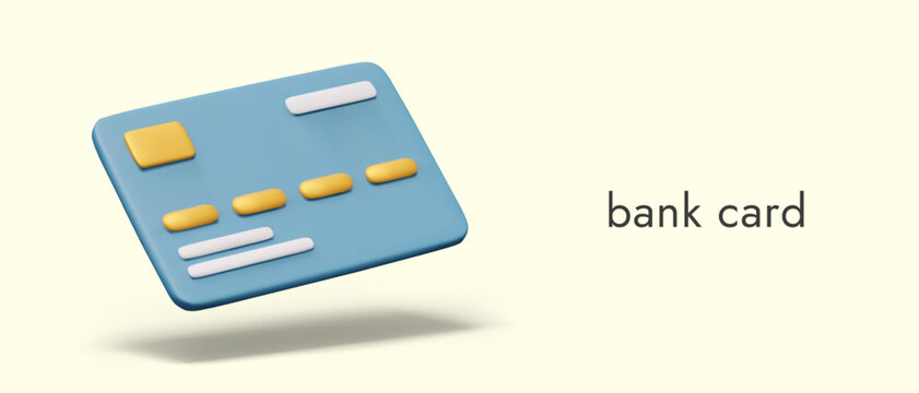 3D bank card. Vector color credit card mockup. Floating model on yellow background