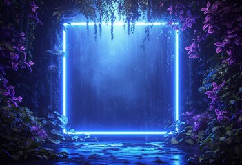 Neon Jungle: A Blue-lit Pathway Through the Rainforest Generative AI