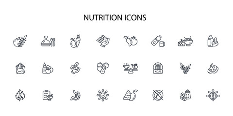 Nutrition icon set.vector.Editable stroke.linear style sign for use web design,logo.Symbol illustration.