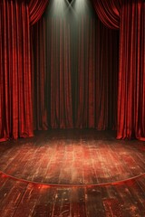 Stage With Red Curtain and Spotlight