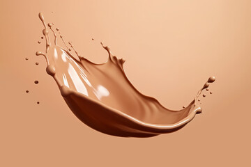 Splash of liquid milk chocolate on beige background
