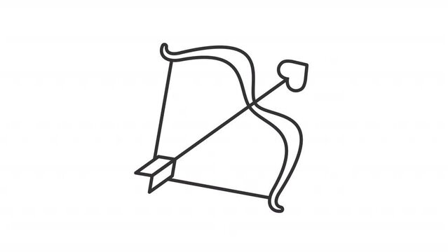 Animated cupid arrow icon. Bow with love arrow line animation. Fall in love. Valentines day symbol. Black illustration on white background. HD video with alpha channel. Motion graphic