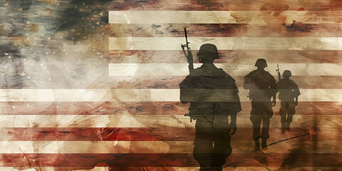 Defenders of Democracy: A Resolute Display of American Soldiers Protecting Democratic Values, Set Against an Abstract Background to Symbolize the Strength and Commitment of Those Upholding the Nation