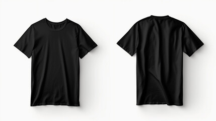 Plain black t-shirt front and back design on white background,