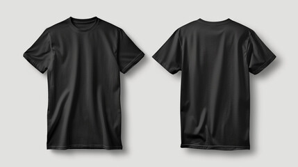 Plain black t-shirt front and back design on white background,