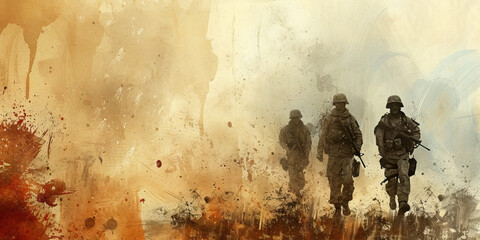 Defenders of Democracy: A Resolute Display of American Soldiers Protecting Democratic Values, Against an Abstract Background to Symbolize the Strength and Commitment of Those Upholding the Nation