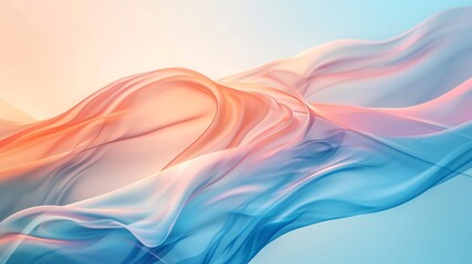 Beautiful abstract desktop background with smooth waves in light blue and pastel pink, peach, orange tones.