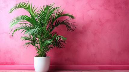Pink Wall and Green Palm: A Tropical Vibe for Your Home Generative AI