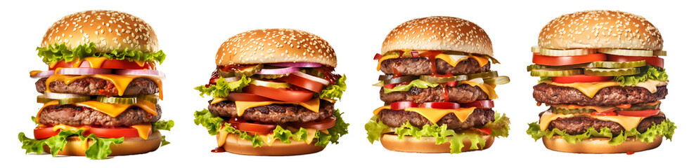 hamburger isolated on a transparent PNG background, white background ,
fastfood,  Generative Ai
