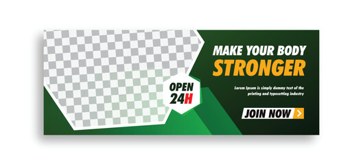 Gym and fitness training facebook cover page web banner with creative colorful editable modern social media design vector