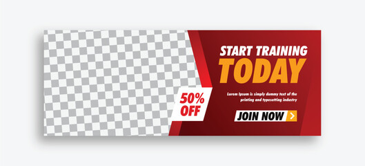 Gym and fitness training facebook cover page web banner with creative colorful editable modern social media design vector