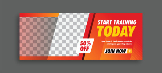 Gym and fitness training facebook cover page web banner with creative colorful editable modern social media design vector