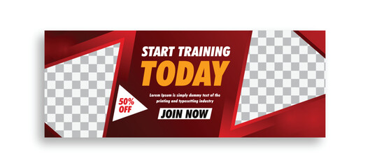 Gym and fitness training facebook cover page web banner with creative colorful editable modern social media design vector