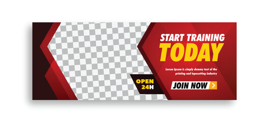 Gym and fitness training facebook cover page web banner with creative colorful editable modern social media design vector