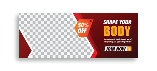 Gym and fitness training facebook cover page web banner with creative colorful editable modern social media design vector